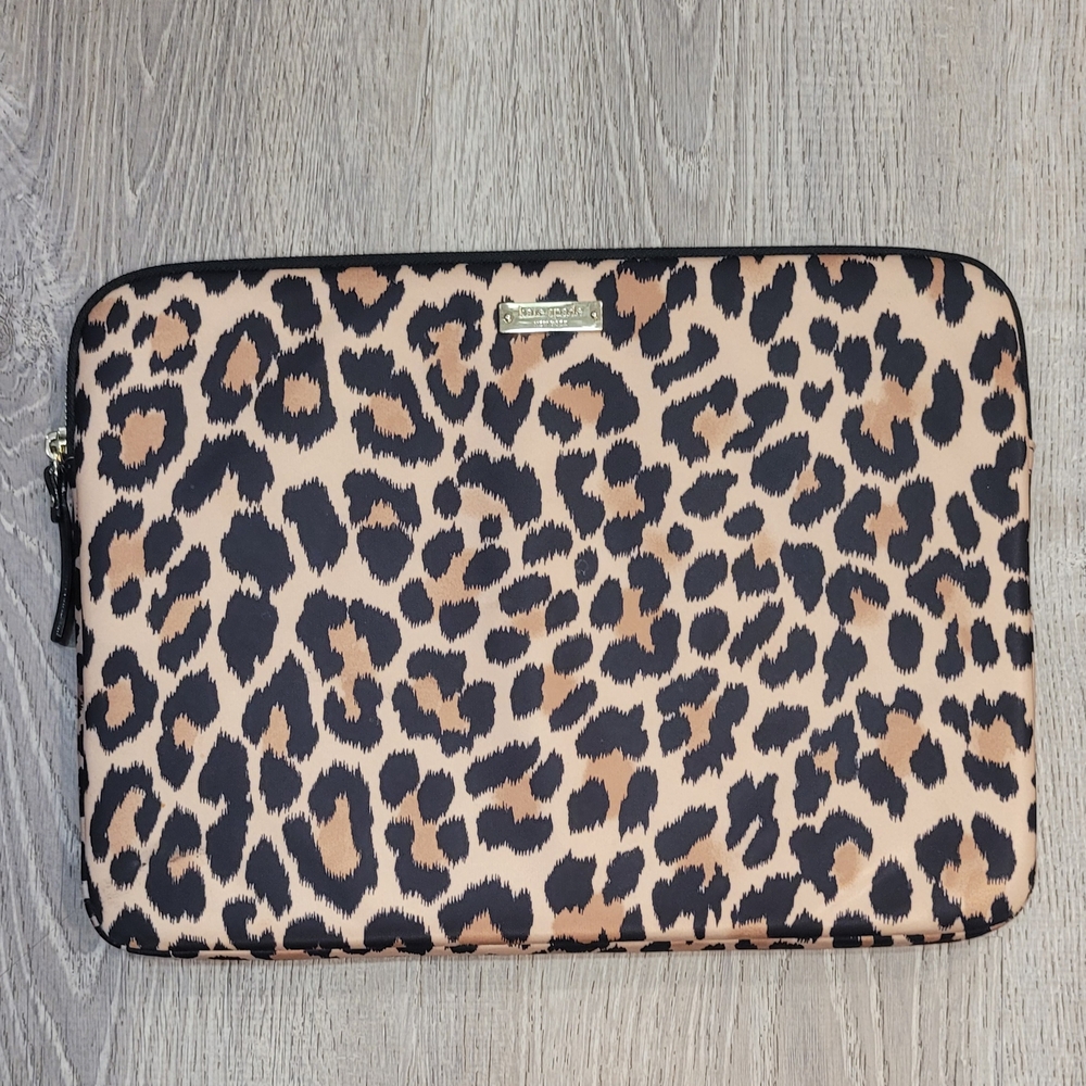 kate spade Leopard Print Pouch in Black & Tan